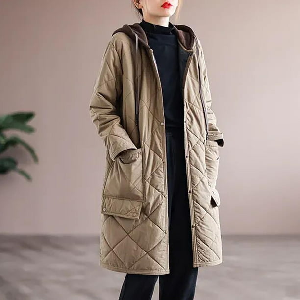 Parkas de manga larga para mujer, chaqueta holgada informal de color liso con capucha, chaqueta de algodón para mujer