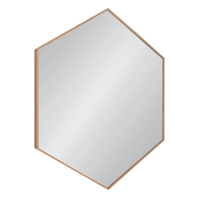 Kate and Laurel Rhodes Modern Hexagon Wall Mirror, 30 x 30, Natural Teak, Chic Geometric Mirror for Wall