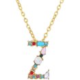 thumbnail image 1 of Collier Pendentif Alphabet Multicolore Micro Pavé Zircon Initiale Lettres Collier Couple Bijoux (Z), 1 of 1