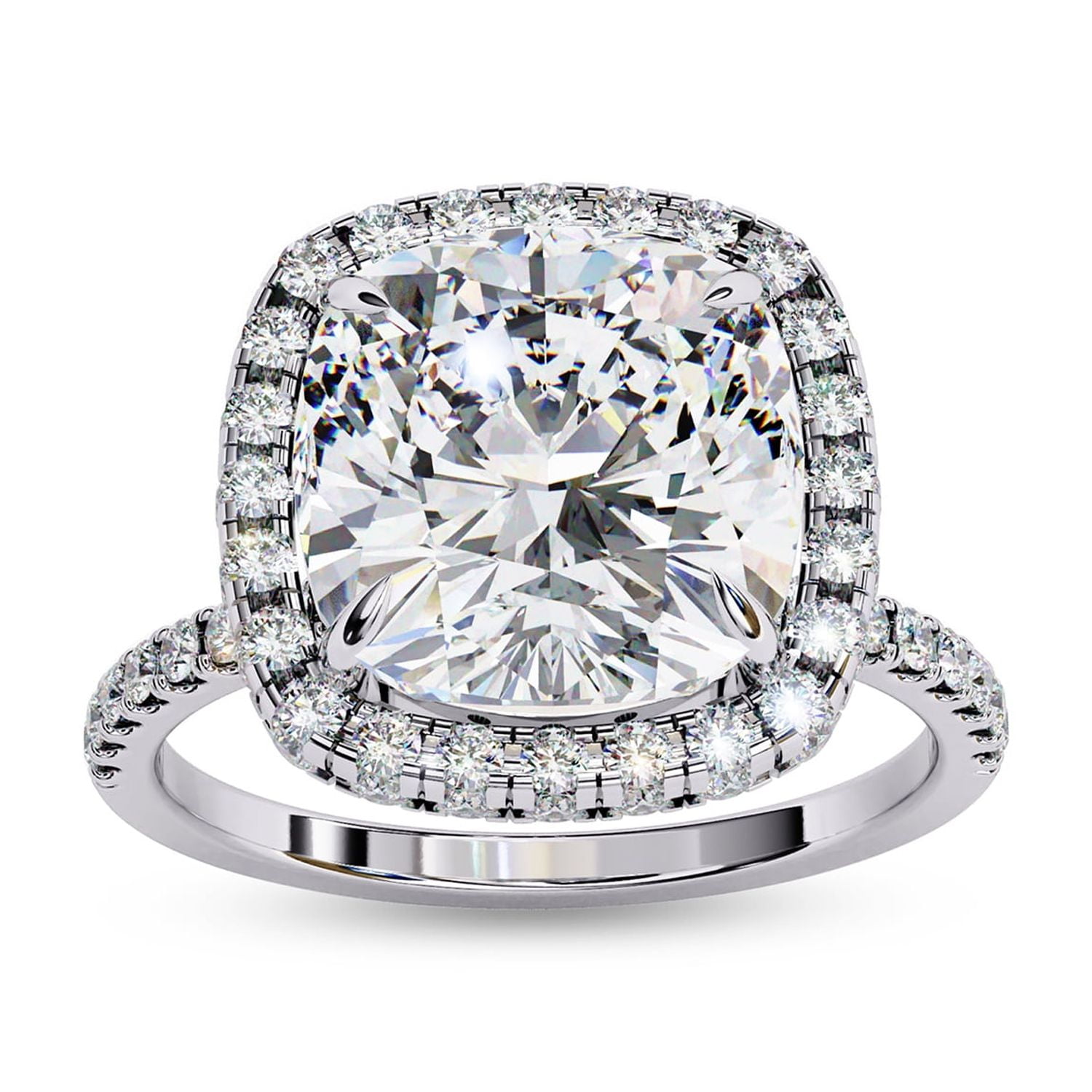 AFFY Halo Engagement Rings for Women | Center 8MM Cushion Cut Lab Created Moissanite Solitaire Promise Rings for Her in 14K White Gold Over Sterling Silver, Ring Size 4