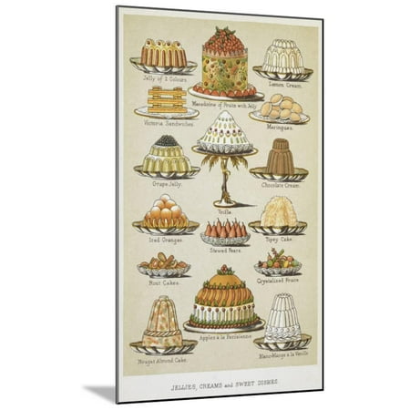 Isabella Cream - Jellies, Creams and Sweet Dishes Wood Mounted Print Wall Art By Isabella Beeton