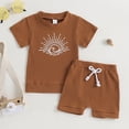 thumbnail image 2 of Kedxroy Baby Boy Clothes Toddler Boy Summer Outfits Short Sleeve Print Graphic Top T-shirt & Pocket Pant Set 2 Piece(Brown,12-18 Months), 2 of 8