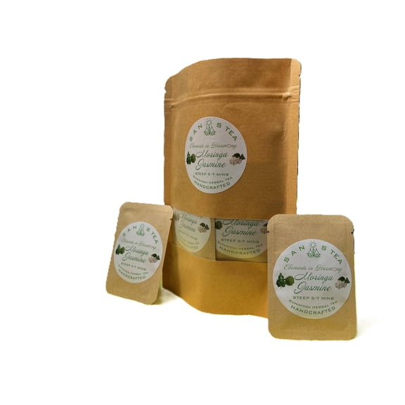 Sanos Tea Premium Organic Moringa Jasmine Tea, Naturally Decaffeinated, 12 Count Family Pack