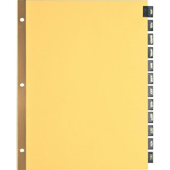 Business Source Monthly Black Leather Tab Index Dividers - 12 Printed Tab(s) - Month - January-December - 8.5" Divider Width x 11" Divider Length - Le | Bundle of 2 Sets