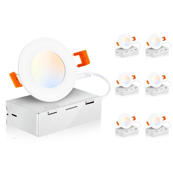CLOUDY BAY 3 inch 5 Color Ultra Thin LED Recessed Light with Junction Box, Canless Wafer Downlight, IC Rated, 8W CRI90+, 5 Color