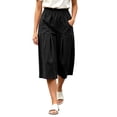 thumbnail image 2 of Karymi Jeans for Women Elastic High Waist Pleated Culottes, Casual Solid Cropped Capri Pants with Pockets, Wide Leg Calf-Length Trousers Summer Outfits, 2 of 7
