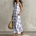 thumbnail image 3 of Achuyrbd Women's Plaid Button Front Sleeveless Dress, Collared Long Maxi Shirt Dress with Pockets, Loose Fit Summer Vacation Outfit, S-2XL, 3 of 6