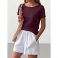 thumbnail image 4 of ANRABESS Womens Boat Neck Tops Short Sleeve T-Shirts Causal Fashion Tee Shirts 2026 Summer Spring Clothes Burgundy Small, 4 of 7