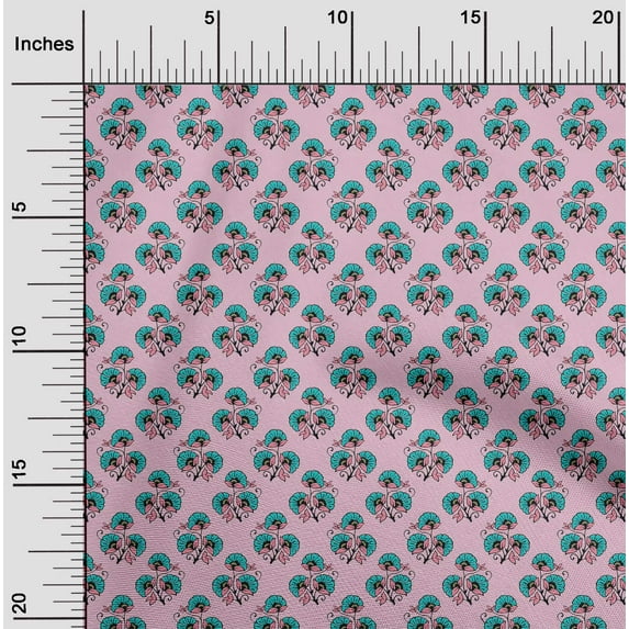 oneOone Cotton Poplin Fabric Leaves & Floral Block Print Fabric BTY 42 Inch Wide