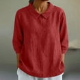 thumbnail image 3 of VBVC Women's Lapel Denim-Look Tops,Ladies 3/4 Sleeve Shirt,Summer Business Blouse For Women,Red,S-2XL, 3 of 8