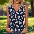 thumbnail image 3 of Women's Sleeveless V Neck White Floral Print Tank Tops Casual Summer Loose Fit Blouses Tunic Shirts for Beach Daily, 3 of 6