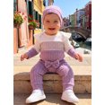thumbnail image 3 of RUINIXCW Baby Girl Fall Outfits Contrast Color Long Sleeve Romper Pants Headband Hat, 3 of 8
