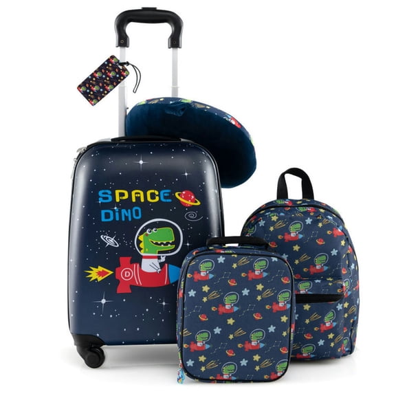 YYAo Luggage Suitcase,5 Piece Kids Luggage Set with Backpack Neck Pillow Name Tag Lunch Bag-Dark Blue
