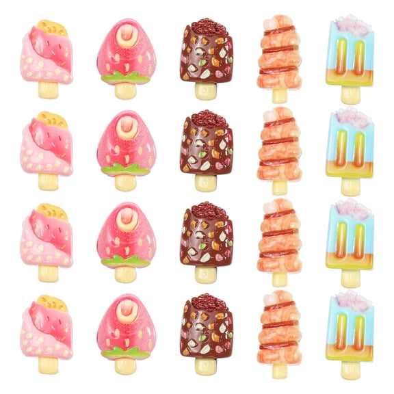 Uxcell Dollhouse Miniature Food, Cute Mixed Fruit ice Figures Toys Mini Resin Foods for Pretend Play Kitchen Cooking Game & Doll House Decor (Mixing Colors, 20pcs)