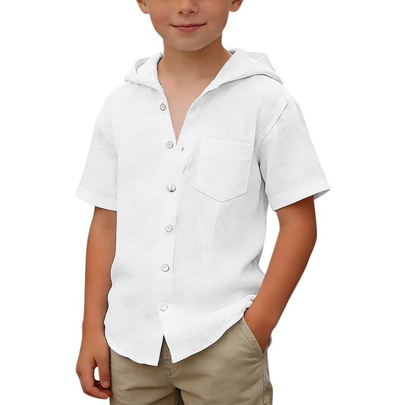 Tigivemen Short Sleeve T Shirts for Boys with Pockets Casual Henley Shirt Boys Solid Button Down Hoodie Shirts White Size 9-10 Years
