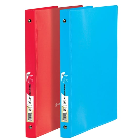 2 Pk, 1" Glitter Poly 3-ring Binder W/ Pocket, Red & Blue - Emraw