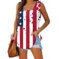 thumbnail image 1 of Puntoco Camiseta sin mangas con cuello cuadrado y estampado del Día de la Independencia para mujer, camiseta holgada sin mangas, 1 of 5
