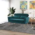 thumbnail image 2 of 51" Loveseat Sofa, Modern Chenille Upholstered Loveseat Couch with Headrest and Armrests, Elegant Twin Size Accent Sofa with 2 Pillows and Golden Metal Legs, Two-Seater Sofa Living Room Sofa, Blue, 2 of 7