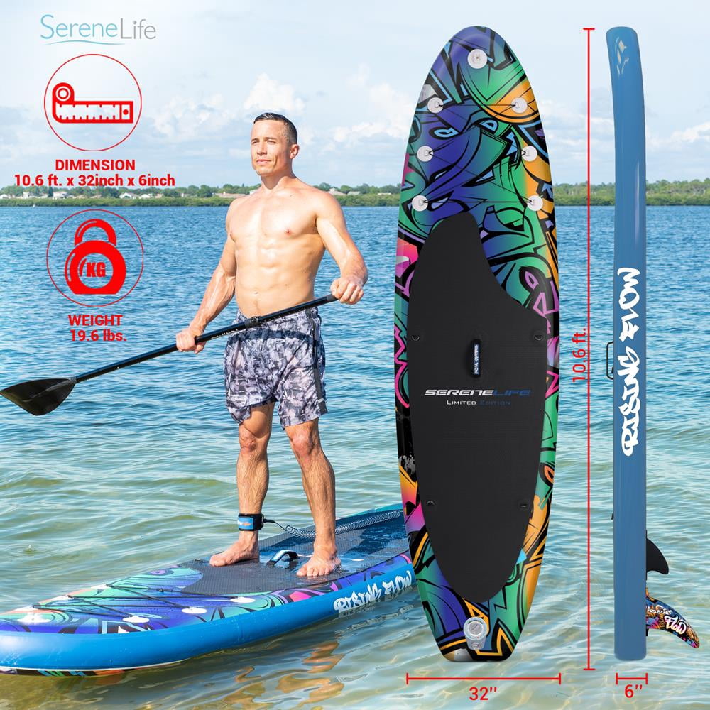 SereneLife SLSUPB636 - Rising Flow Paddleboard SUP - Stand Up Water Paddle-Board w/ Waterproof Mobile Phone Case (10’6”)