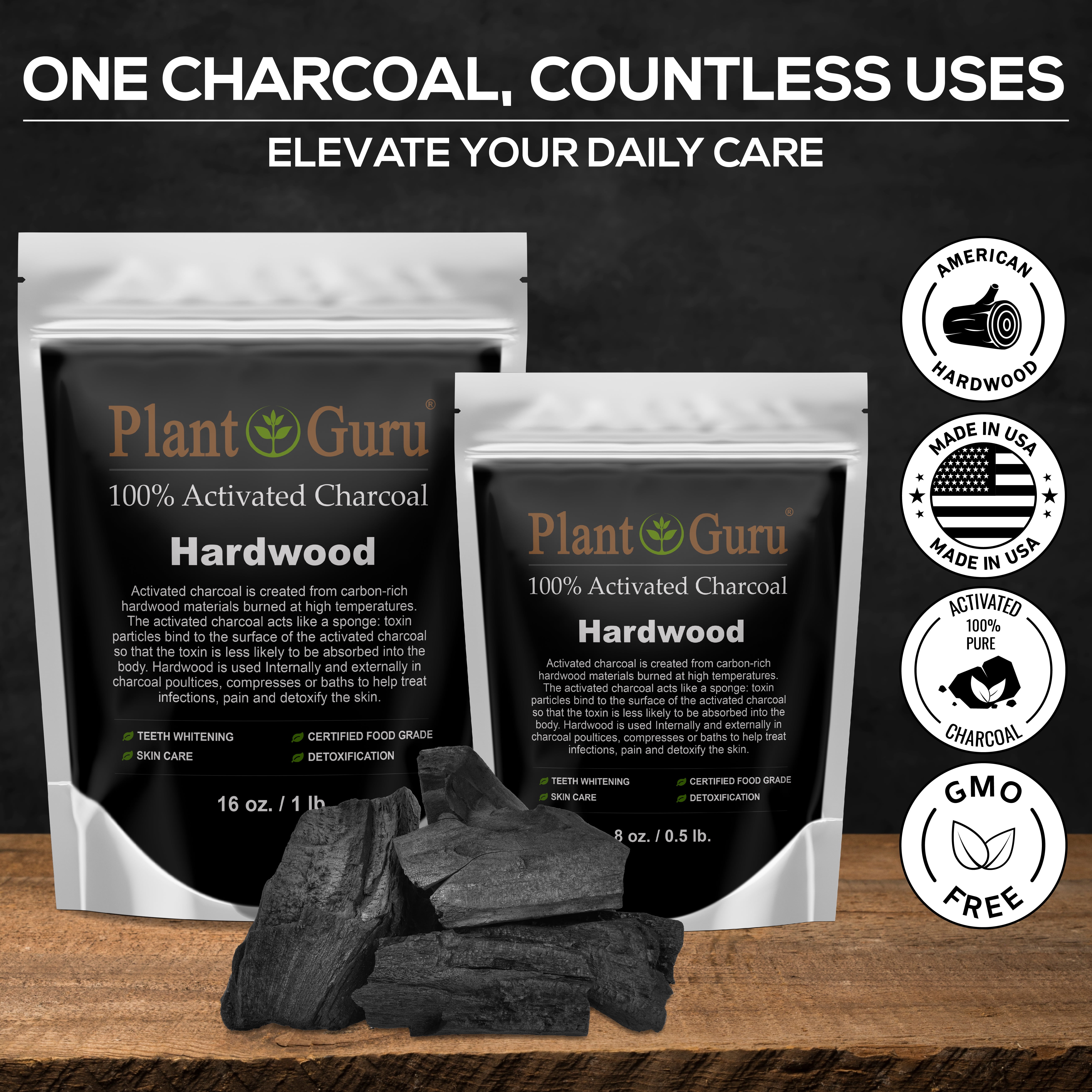 Activated Charcoal Powder Bulk - 1 lb. Jar - HARDWOOD - Food Grade Kosher Non-GMO - Teeth Whitening, Facial Mask and Soap Making. Promotes Natural Detoxification and Helps Digestion