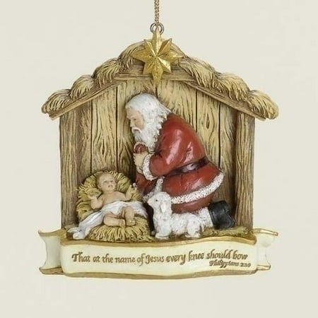 3.5" Kneeling Santa with Baby Jesus Christmas Nativity Ornament