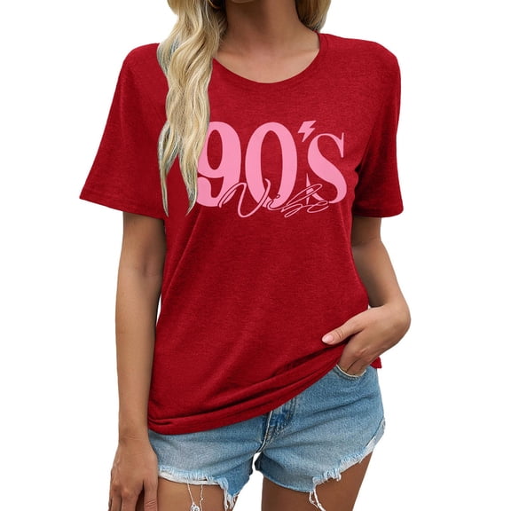 Wangmeiwg Oversized 90s Vibe Women T-Shirt Inspiring Graphic Tee for Casual with Country Music Disco Party Style and Retro Top Red S