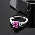 thumbnail image 5 of Gem Stone King 0.84 Cttw 6X4MM Oval Pink Created Sapphire and White Topaz 925 Sterling Silver Ring for Women | Gemstone Birthstone | Available in Size 5, 6, 7, 8, 9, 5 of 5