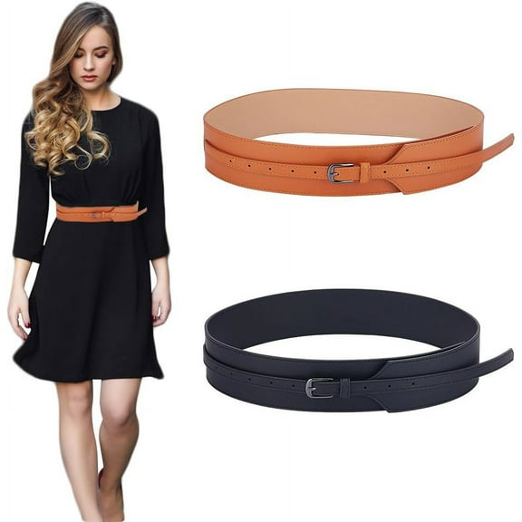 2 Pcs 2 Colors Women Wide Belts Wide Knotted Belt Simple Width Belt Waist Belts with Alloy Clasps for Shirt Dress Overcoat Decorate