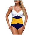 thumbnail image 1 of Yammkia Tummy Control One Piece Swimsuit Women One Piece Tummy Control Swimsuit Ribbed Color Block Bathing Suits Backless High Neck Swim Suit(Yellow,XL), 1 of 5