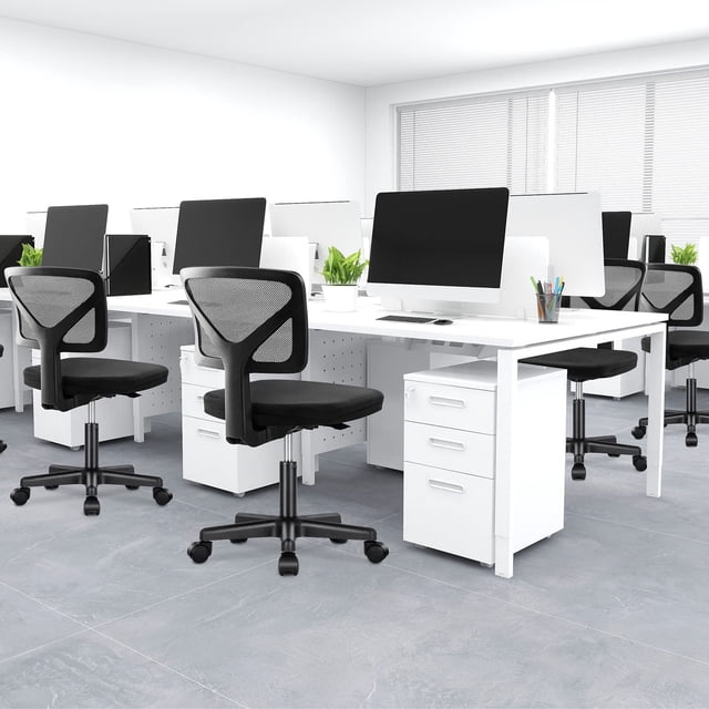 Armless Office Chair Mesh Ergonomic Small Desk Chair Armless Adjustable Swivel Black Computer Task Chair No Armrest Mid Back Home Office Chair for Small Spaces ,Black, HW026
