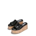 thumbnail image 2 of Cape Robbin Banka Black Slip On Round Open Toe Chunky Wedge Heel Fashion Sandals (Black, 7), 2 of 3