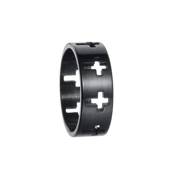 PAMTIER Unisex Stainless Steel Cool Simple Hip Hop Pipe Cut 8mm Single Row Hollow Cross Signet Amulet Crucifix Ring Black Size 9