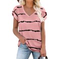 thumbnail image 2 of USSUMA Womens Summer Tops Trendy V Neck Comfy Petal Sleeve T Shirts for Women Short Sleeve Blouses Tops Dressy Striped Floral Print Tunic Plus Size Shirts for Women, 2 of 5