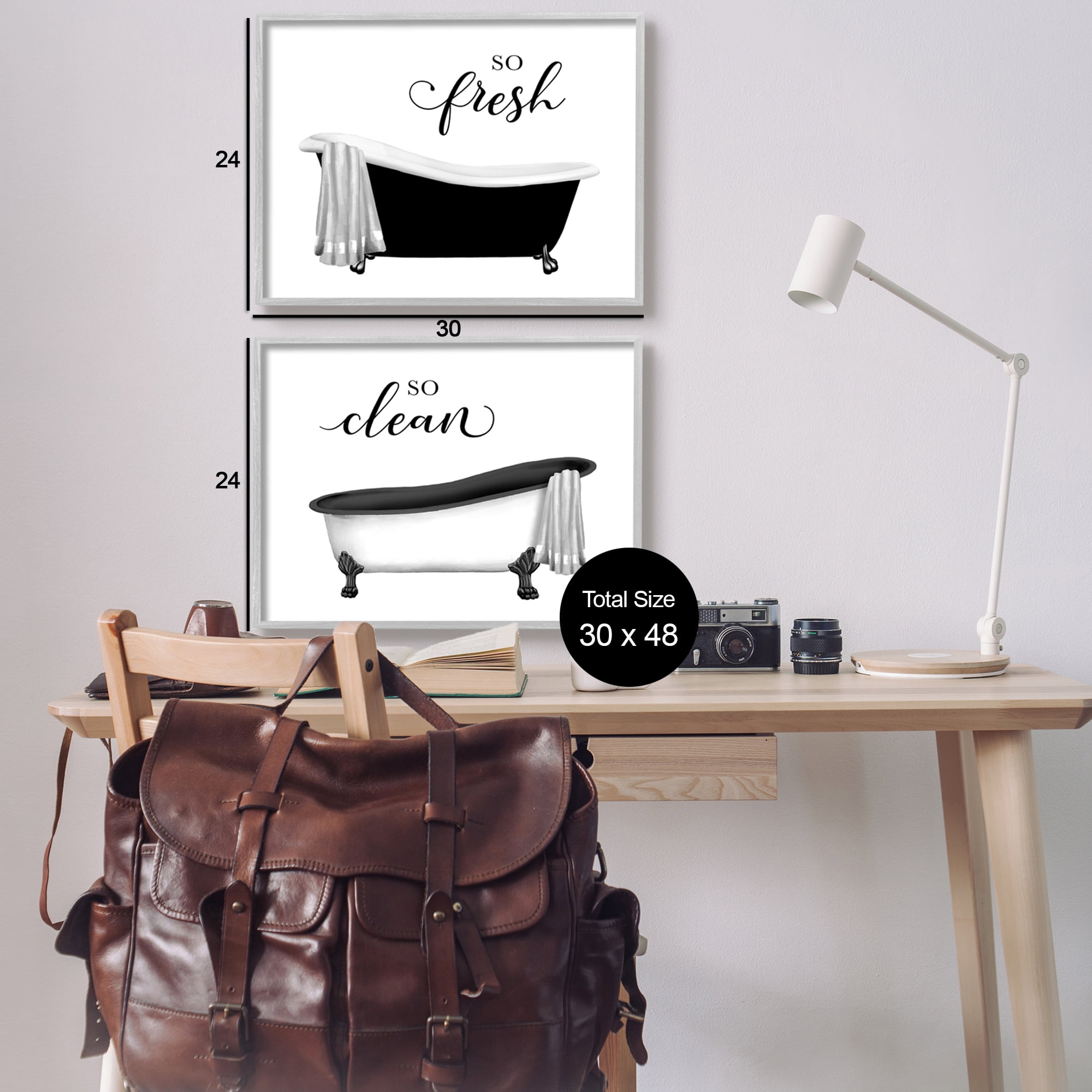 Stupell Industries So Fresh & Clean Bathtubs Typography Painting Gray Framed Art Print Wall Art, Set of 2