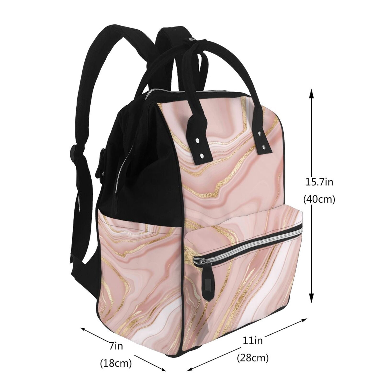 Ratiio Rose Gold Glitter Splatter Mummy Backpack - Waterproof Twill Canvas, Large Capacity Diaper Bag with Multiple Pockets and Adjustable Straps