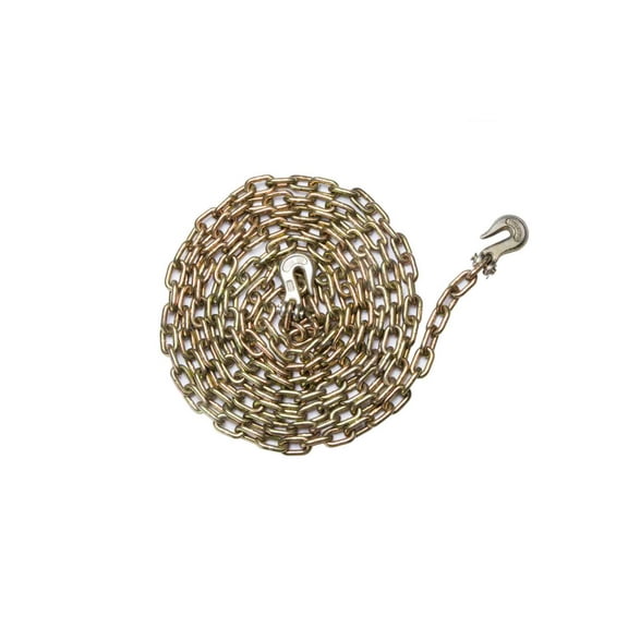 AC Group 3/8 in. x 20 ft. Grade 70 Yellow Zinc Plated Steel Heavy Duty Tow Chain with Grab Hooks, 6600lbs, Truck Trailer Chain, Binder Chain.