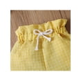 thumbnail image 6 of Bagilaanoe Toddler Baby Girls Two-Piece Outfits Plaid Short Sleeve Shoulder Crop Tops + Elastic Waist Drawstring Shorts, 6 of 8