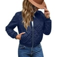 thumbnail image 2 of Womens Stand Collar Quilted Puffer Jacket Padded Zip Coat Navy Blue XXL, 2 of 7