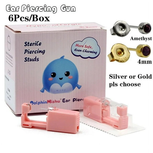 6Pcs/Box Disposable No Pain Ear Piercing Cartilage Tragus Helix Gun Unit ear Stud Display Piercing Tool Kit Ear Piercing Unit