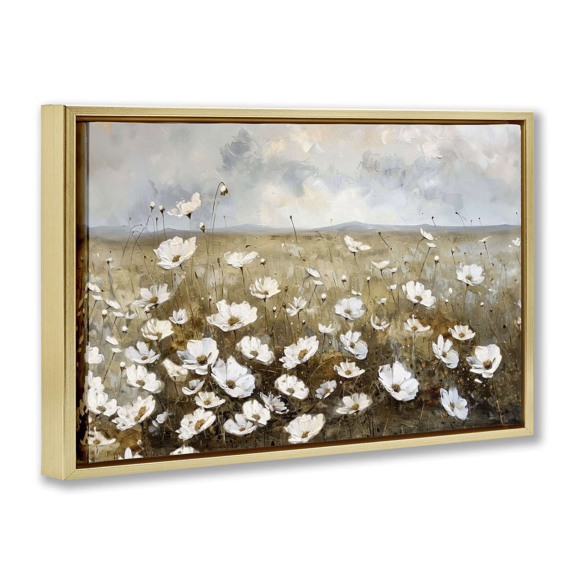 Stupell Industries Prairie Wildflower Field Landscape Painting Gold Floater Framed Canvas Art Print Wall Art, 25 x 17