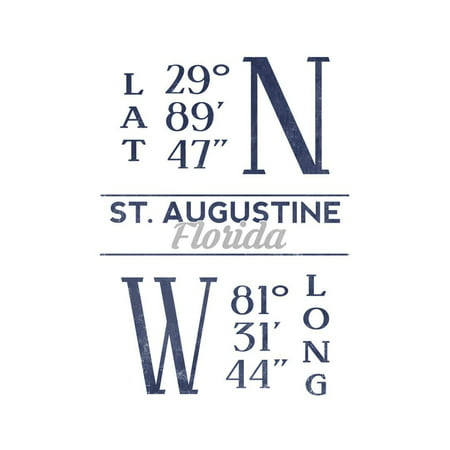 St. Augustine, Florida - Latitude and Longitude (Blue) Print Wall Art By Lantern Press