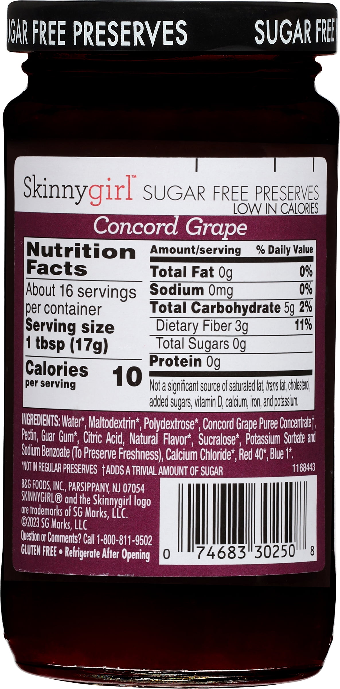 Skinnygirl Sugar-Free Grape Preserves, Kosher, 10 oz