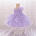 thumbnail image 4 of Moocorvic Baby Girl Flower Dress Infant Wedding Bridesmaid Birthday Party Pageant Off Shoulder Tulle Princess Dresses 18-24 Months,Light Purple, 4 of 9