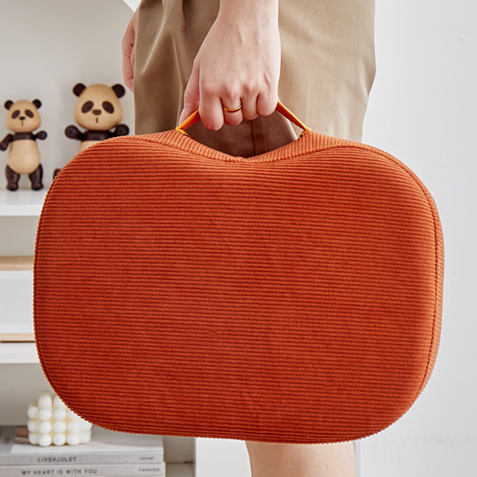 Kcavykas Small Curved Velvet Foot Stool, Modern Ottoman with Handle, Wood Leg Step Stool with Padded Seat for Couch and Living Room