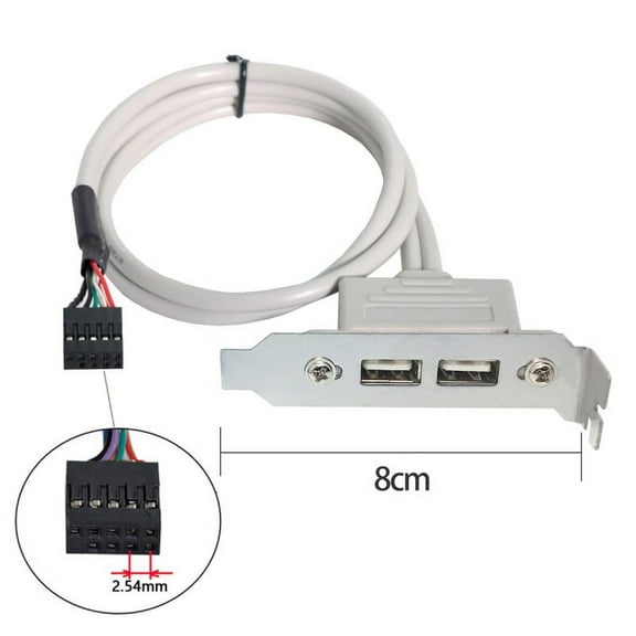 CY Low Profile 8cm Height USB 2.0 Female Back panel to Motherboard 9pin cable with PCI bracket 30cm