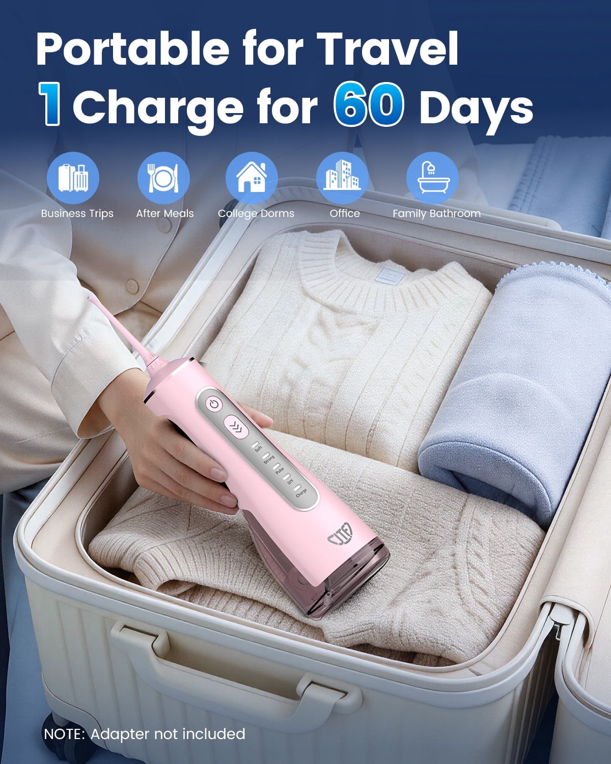 JTF Cordless Water Flosser for Teeth: 3 Modes & 10 DIY Pressure Levels Portable Oral Irrigator for Braces & Sensitive Gums with 9 Tips & 300ML Tank, Rechargeable Electric Dental Pick for Home Travel