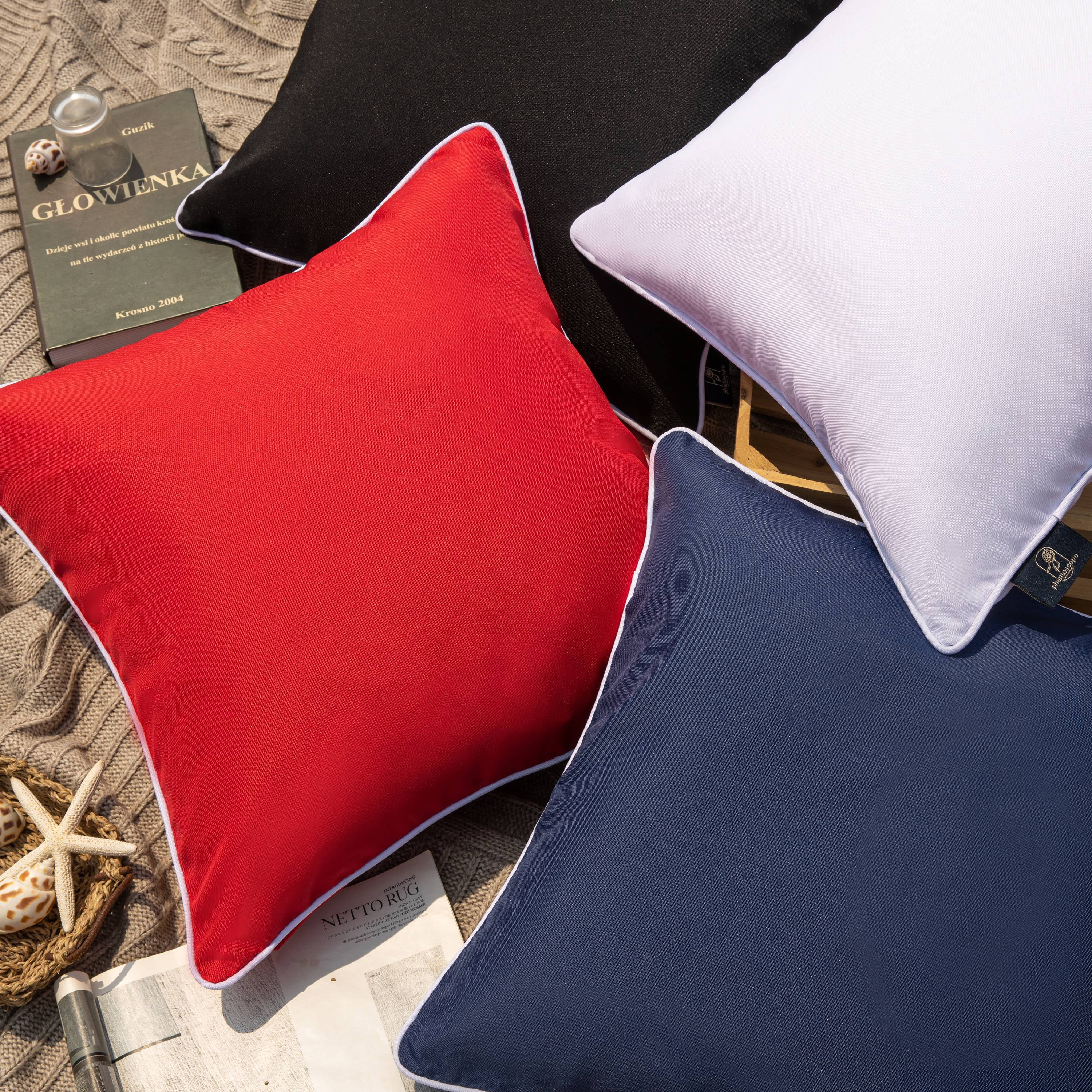 Outdoor Waterproof Decorative Rectangle Throw Pillow for Patio Garden, 12" x 20", Navy, 2 Pack