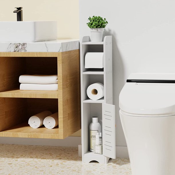 PENGRUITA Small Bathroom Storage with 2 Doors & 3 Shelves
