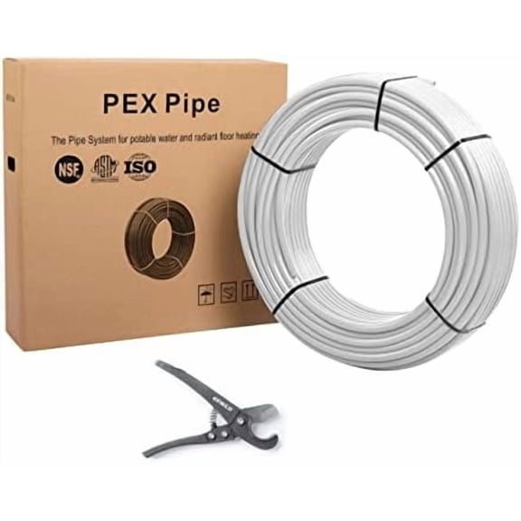 300 Ft 3/4-Inch Pex-b Pipe, White Color, NSF Certified for Potable, Hot and Cold Water-Plumbing Application with a Pipe Cutter (300ft),(W-4)$$Plumbing & HVAC