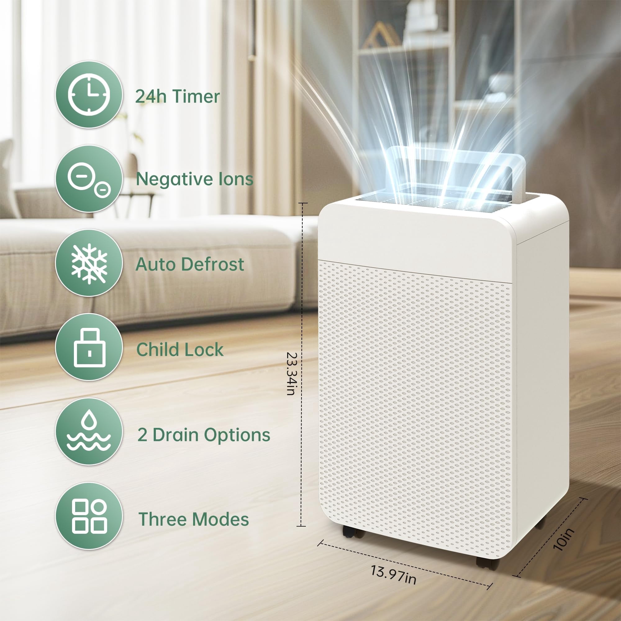 Kcpolre 80 Pint Dehumidifier for Homes, Basements & Large Rooms, Dehumidifier with drainage hose, Auto Defrost, 24H Timer, Child Lock
